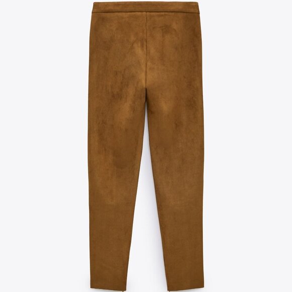 Brown Zara High-Rise Faux Suede Leggings with Side Leg Zipper (NWT) - Picture 6 of 7